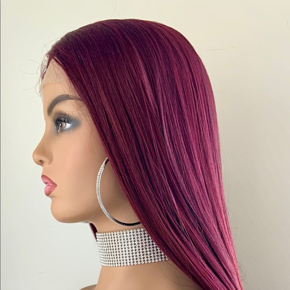 Long Straight 24” Deep Burgundy Lace Front Synthetic Wig - Picture 13 of 16